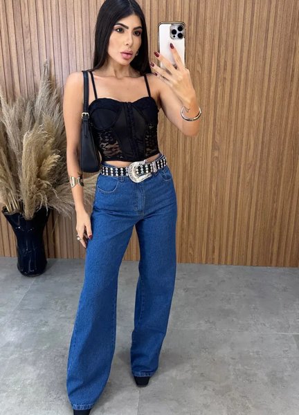 Cropped Corselet Renda - Preto