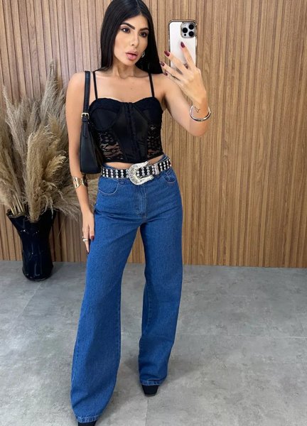 Cropped Corselet Renda - Preto