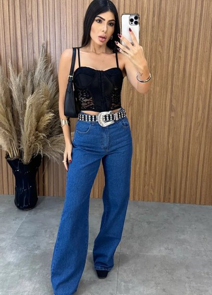 Cropped Corselet Renda - Preto